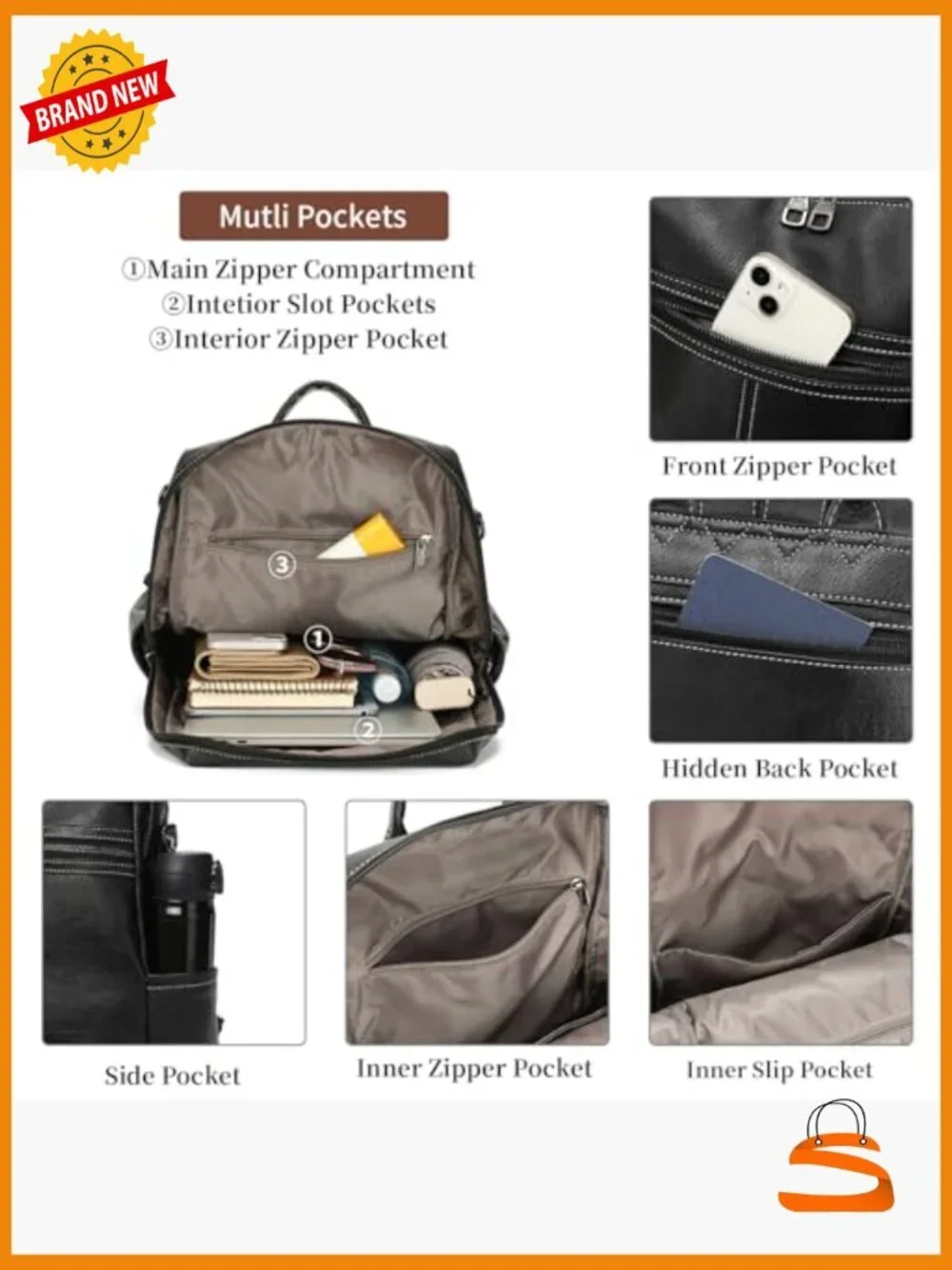 PU Leather Fashion Backpack Travel Daypack for Women Anti-theft